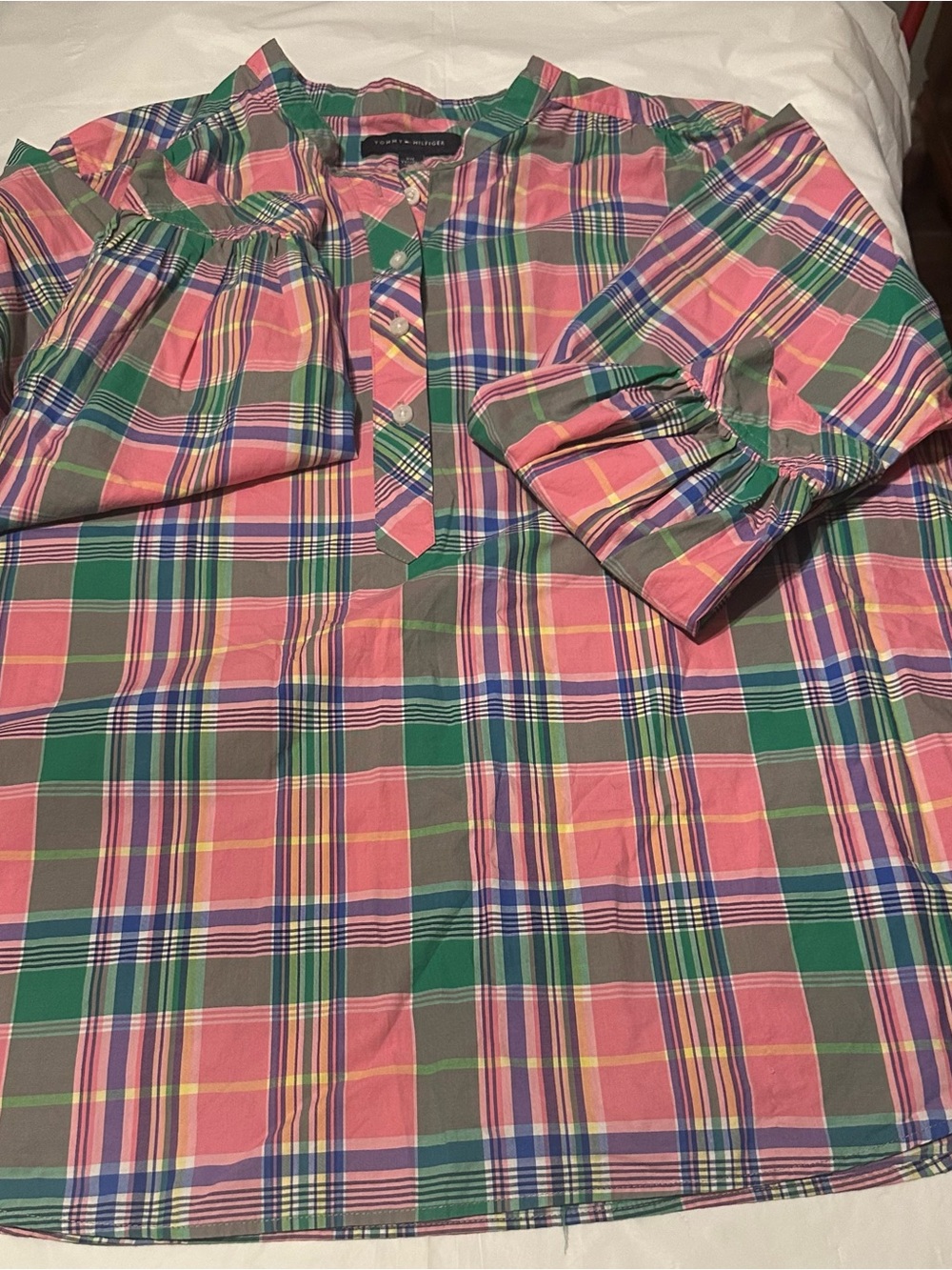 Women’s Vintage Y2K Pink & Green Plaid Tommy Hilfiger Popover Shirt
